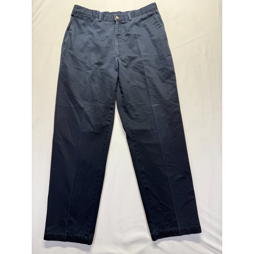 Savane Chino Pants Mens 36x32 Navy Blue Twill Cotton Flat Front Straight Leg